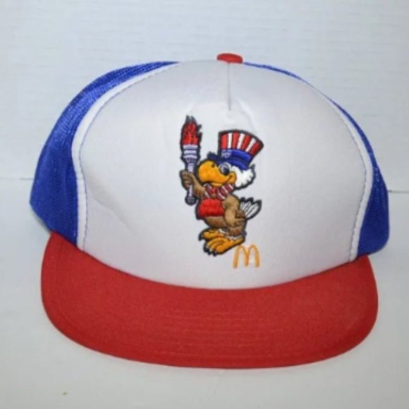 Vintage 1984 McDonald's Baseball Style Cap Summer Olympics Red White Blue